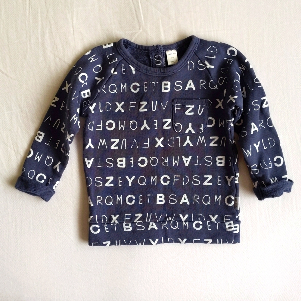 petit lem navy alphabet graphic crewneck pocket sweatshirt 12 months baby